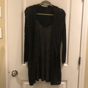 Open weave long hooded cardigan